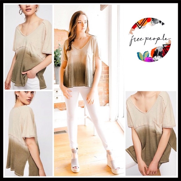 FREE PEOPLE V-NECK KNIT TEE OMBRE - Picture 8 of 8